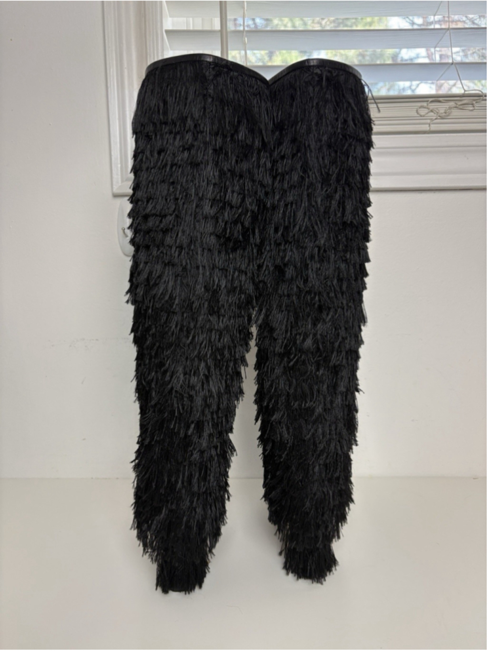 Jimmy Choo Knee High Boots Black Leather Size 37 Magalie Fringe - Picture 9 of 16